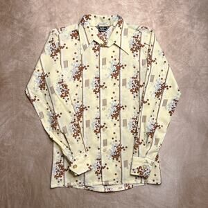 Vintage 70s Studio I by Campus Geometric Dagger Collar Button Up Shirt Retro Mod